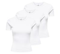 ONLY Damen T-Shirt 3er Pack - ONLVAL LIFE O-NECK TOP, Rundhals, Baumwolle, einfarbig Weiß / XL XL Weiß