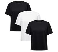 ONLY Damen T-Shirt 3er Pack Rundhals ONLONLY Regular Fit Basic Shirt XS S M L XL (DE/NL/SE/PL, Alphanumerisch, L, Regular, Regular, Schwarz/Schwarz/Weiß)