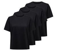 ONLY Damen T-Shirt 4er Pack - ONLONLY TEE, Rundhals, Baumwolle, einfarbig Schwarz L