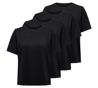 ONLY Damen T-Shirt 4er Pack - ONLONLY TEE, Rundhals, Baumwolle, einfarbig Schwarz M