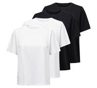 ONLY Damen T-Shirt 4er Pack - ONLONLY TEE, Rundhals, Baumwolle, einfarbig Weiß/Schwarz S