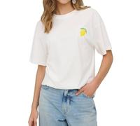 ONLY Damen T-Shirt mit Rückenprint Kurzarm Statement Damenshirt Zitrone Loose Fit ONLElle Printed 15373343 Cloud Dancer Lemoncello (Prism Pink) S