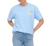 ONLY Damen T-Shirt mit Rückenprint Kurzarm Statement Damenshirt Zitrone Loose Fit ONLElle Printed 15373343 Placid Blue Lemoncello (Prism Pink) L