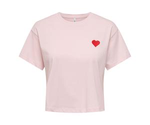 ONLY Damen T-Shirt - ONLBRIANNA LIFE O-NECK TOP BOX, Rundhals, Cropped, Regular Fit, Baumwolle L Rosa