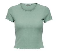 ONLY Damen T-Shirt - ONLEMMA SHORT TOP, Rundhals, Cropped, gerippt, einfarbig Hellgrün M