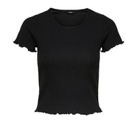 ONLY Damen T-Shirt - ONLEMMA SHORT TOP, Rundhals, Cropped, gerippt, einfarbig L Schwarz