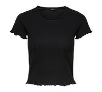 ONLY Damen T-Shirt - ONLEMMA SHORT TOP, Rundhals, Cropped, gerippt, einfarbig Schwarz XS