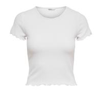 ONLY Damen T-Shirt - ONLEMMA SHORT TOP, Rundhals, Cropped, gerippt, einfarbig Weiß XS