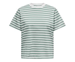 ONLY Damen T-Shirt - ONLLIVINA LIFE STRIPE TEE, Kurzarm, Rundhals, Streifen Weiß/Grün S