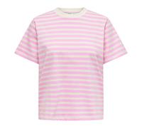 ONLY Damen T-Shirt - ONLLIVINA LIFE STRIPE TEE, Kurzarm, Rundhals, Streifen Weiß/Rosa S