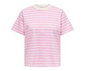 ONLY Damen T-Shirt - ONLLIVINA LIFE STRIPE TEE, Kurzarm, Rundhals, Streifen Weiß/Rosa XS