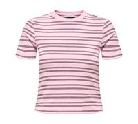 ONLY Damen T-Shirt - ONLLUPE STRIPE TEE, Kurzarm, Rundhals, Slim Fit, Streifen Rosa/Rot XL