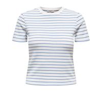 ONLY Damen T-Shirt - ONLLUPE STRIPE TEE, Kurzarm, Rundhals, Slim Fit, Streifen Weiß/Blau XS