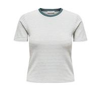 ONLY Damen T-Shirt - ONLLUPE STRIPE TEE, Kurzarm, Rundhals, Slim Fit, Streifen Weiß/Grün XS