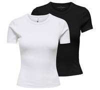 ONLY Damen T-Shirts, 2er Pack - ONLVAL O-NECK TOP, Rundhals, Kurzarm, einfarbig M Mehrfarbig