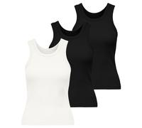 ONLY Damen Tank-Top 3er Pack - ONLVAL LIFE TANKTOP, Baumwolle, Rundhals, Slim Fit 2xSchwarz/Weiß / XS XS Mehrfarbig