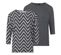 ONLY Damen Top ONLGLAMOUR 2er Pack 3/4 Ärmel Basic Shirt Rundhals Loose Fit Langarmshirt Oberteil Muster Aufdruck Sommer M Grau, Größe:M, Farbe:Dark Grey Melange (15289509)