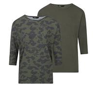 ONLY Damen Top ONLGLAMOUR 2er Pack 3/4 Ärmel Basic Shirt Rundhals Loose Fit Langarmshirt Oberteil Muster Aufdruck Sommer XL Grün, Größe:XL, Farbe:Grape Leaf (15289509)