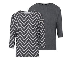 ONLY Damen Top ONLGLAMOUR 2er Pack 3/4 Ärmel Basic Shirt Rundhals Loose Fit Langarmshirt Oberteil Muster Aufdruck Sommer S Grau, Größe:S, Farbe:Dark Grey Melange (15289509)