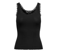 Tanktop ONLY "ONLSARA - Tanktop mit Spitzendetail am Ausschnitt", Damen, Gr. L, schwarz, Jersey, Obermaterial: 94% Baumwolle, 6% Elasthan, unifarben, regular fit normal, Rundhals, Tops Tanktop, Baumwo