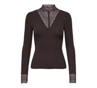 Spitzenshirt ONLY "ONLTILDE L/S HIGH NECK LACE TOP JRS", Damen, Gr. M, braun (chocolate torte), Jersey, Obermaterial: 95% Viskose, 5% Elasthan, unifarben, normal, hoch geschlossener Ausschnitt, Spitze