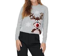 ONLY Damen Weihnachts Strick-Pullover ONLXMas Bell Rentier Weihnachten mit Glöckchen 15243243 Light Grey Melange L