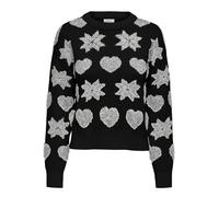 ONLY Damen Weihnachts Strick-Pullover ONLXmas Love 15304607 Black Silver Glitter S