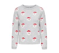 ONLY Damen Weihnachts Strick-Pullover Pulli Weihnachten Weihnachtsmann Santa Claus ONLXmas Santa 15359820 Light Grey Melange Salsa/Santa M