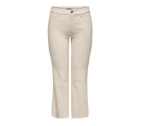 7/8-Jeans ONLY "ONLANN-KENYA MW CR AK FLA ECRU DNM NOOS", Damen, Gr. XS (34), Länge 32, beige (ecru), Denim/Jeans, Obermaterial: 86% Baumwolle, 13% Polyester, 1% Elasthan, unifarben, modisch, ausgeste