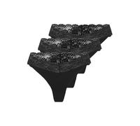 ONLY Tanga ONLCHLOE LACE S.S Thong 3er-Pack Damen Schwarz Gr. S 75% Nylon/25% Elasthan