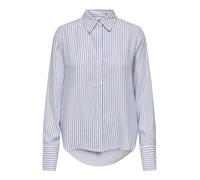 Hemdbluse ONLY "ONLBERIT LIFE L/S SHIRT WVN", Damen, Gr. M, blau (cloud dancer stripes:anni blau stripe), Web, Obermaterial: 100% Viskose, gestreift, regular fit Po-bedeckend, Manschette, Blusen Hemdb