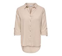 Hemdbluse ONLY "ONLGOA 3/4 STRAP LINEN BL SHIRT CC PNT", Damen, Gr. S, oxford tan, Web, Obermaterial: 70% Viskose, 30% Leinen, unifarben, loose fit Po-bedeckend, Blusen Hemdbluse, mit Leinen, umschlag