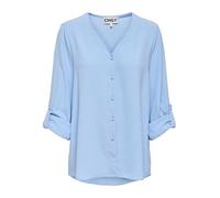 Shirtbluse ONLY "ONLJANA METTE V-NECK LS SHIRT NOOS WVN", Damen, Gr. XS, chambray blau, Web, Obermaterial: 100% Polyester, unifarben, regular fit normal, V-Ausschnitt, mit Aufschlag, Blusen (57214758-