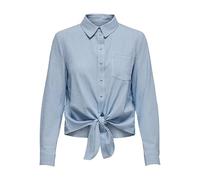 Only Damen Bluse LECEY - gestreift, Knotendetail, Hemdkragen & Brusttasche - Blau/Weiß M