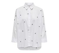 ONLY Damen Langarm Bluse Onlnew Lina Grace Hemdbluse Uni mit gestickten Schleifen 15283743 Bright White Black Bow L