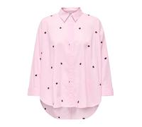 Hemdbluse ONLY "ONLNEW LINA GRACE LS EMB SHIRT NOOS WVN", Damen, Gr. M, roseate spoonbill detail:bordeaux heart, Web, Obermaterial: 100% Baumwolle, Po-bedeckend, Blusen Hemdbluse (12956810-M) roseate