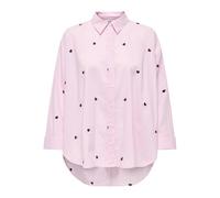Hemdbluse ONLY "ONLNEW LINA GRACE LS EMB SHIRT NOOS WVN", Damen, Gr. L, roseate spoonbill detail:bordeaux heart, Web, Obermaterial: 100% Baumwolle, Po-bedeckend, Blusen Hemdbluse (12956810-L) roseate