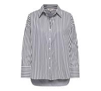 Hemdbluse ONLY "ONLOREGON SOLO SHIRT NOOS WVN", Damen, Gr. L, schwarz stripes:medium hellweiß, Web, Obermaterial: 58% Polyester, 42% Baumwolle, gestreift, regular fit normal, 2-Knopf-Manschette, Bluse