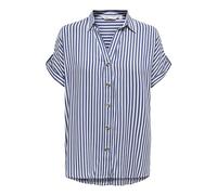 Kurzarmbluse ONLY "ONLYASMIN SHIRT S/S WVN NOOS", Damen, Gr. M, weiß (peacoat stripes:weiß), Web, Obermaterial: 100% Viskose, gestreift, regular fit normal, Blusen, Viskose, hinten etwas länger geschn