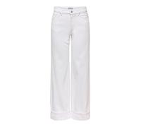 Weite Jeans ONLY "ONLELLA MW WIDE FOLD UP DNM WHITE TAI", Damen, Gr. S, Länge 32, weiß denim, Denim/Jeans, Obermaterial: 100% Baumwolle, unifarben, lang, Jeans, Baumwolle, regular waist, wide fit (496