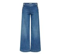 High-waist-Jeans ONLY "ONLMADISON HW BUTTON WIDE DNM GEN769NOOS", Damen, Gr. 31, Länge 32, blau (medium blau denim), Denim/Jeans, Obermaterial: 90% Baumwolle, 8% Polyester, 2% Elasthan, unifarben, rel