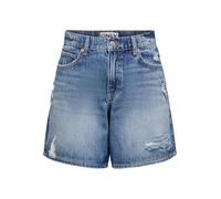 Jeansshorts ONLY "ONLMILTON MW DESTROY SHORT DNM", Damen, Gr. XL, N-Gr, medium blau denim, Denim/Jeans, Obermaterial: 100% Baumwolle, unifarben, kurz, Jeans Jeansshorts, Baumwolle, Regular Waist, Dest