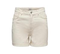 Jeansshorts ONLY "ONLVEGA - Jeansshorts mit hohem Bund und Aufschlag", Damen, Gr. M, N-Gr, ecru, Denim/Jeans, Obermaterial: 100% Baumwolle, unifarben, regular fit kurz, Jeans Jeansshorts, Baumwolle, r