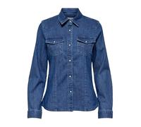 Jeansbluse ONLY "ONLSASIA L/S RHINESTONE DNM SHIRT AKM", Damen, Gr. M, blau (medium blau denim), Denim/Jeans, Obermaterial: 75% Baumwolle, 23% Polyester, 2% Elasthan, unifarben, 1-Knopf-Manschette, Bl