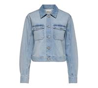 Jeansjacke ONLY "ONLLUMI LS RHINESTONE JACKET DNM PIM", Damen, Gr. S (36), blau (light blau denim), Denim/Jeans, Obermaterial: 100% Baumwolle, unifarben, glänzend, modisch, Langarm, Jacken (75217019-S