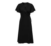 Wickelkleid ONLY "ONLCALI LIFE S/S WRAP DRESS WVN NOOS", Damen, Gr. S, N-Gr, schwarz, Web, Obermaterial: 100% Polyester, unifarben, regular fit kniebedeckend, V-Ausschnitt, Kleider Wickelkleid, Kunstf