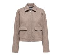 Kurzjacke ONLY "ONLVELA ZIP SHORT JACKET OTW", Damen, Gr. M, grau (taupe gray detail:melange), Web, Obermaterial: 92% Polyester, 8% Viskose, meliert, modisch, Langarm, Jacken (56816832-M) taupe gray d