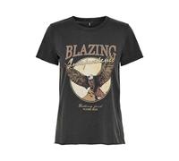 Only Rundhalsshirt ONLLUCY – Regular Fit, Kurzarm, 100% Baumwolle, mit Print 'Blazing' – Schwarz XS