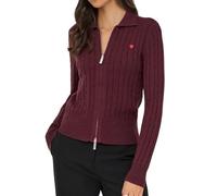 ONLY ONLKATIA LS CABLE ZIP POLO CARDIG CC KNT Damen | DECADENT CHOCOLATE TRUE RED HEART EMB/SILVER ZIP | S