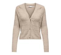 Strickjacke ONLY "ONLKATIA LS CABLE V-NECK CARDIGAN CC KNT", Damen, Gr. L, braun (mocha meringue detail:with melange), Strick, Obermaterial: 50% Viskose, 27% Nylon, 23% Polyester, meliert, figurbetont